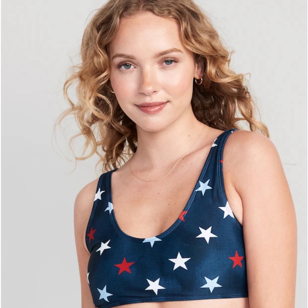 Old Navy Bikini Star Top & High Waisted Bottom Red & White Stripe Swim Set